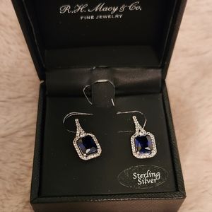 Macy's Sterling Silver Sapphire-Blue Crystal Halo Drop Earrings